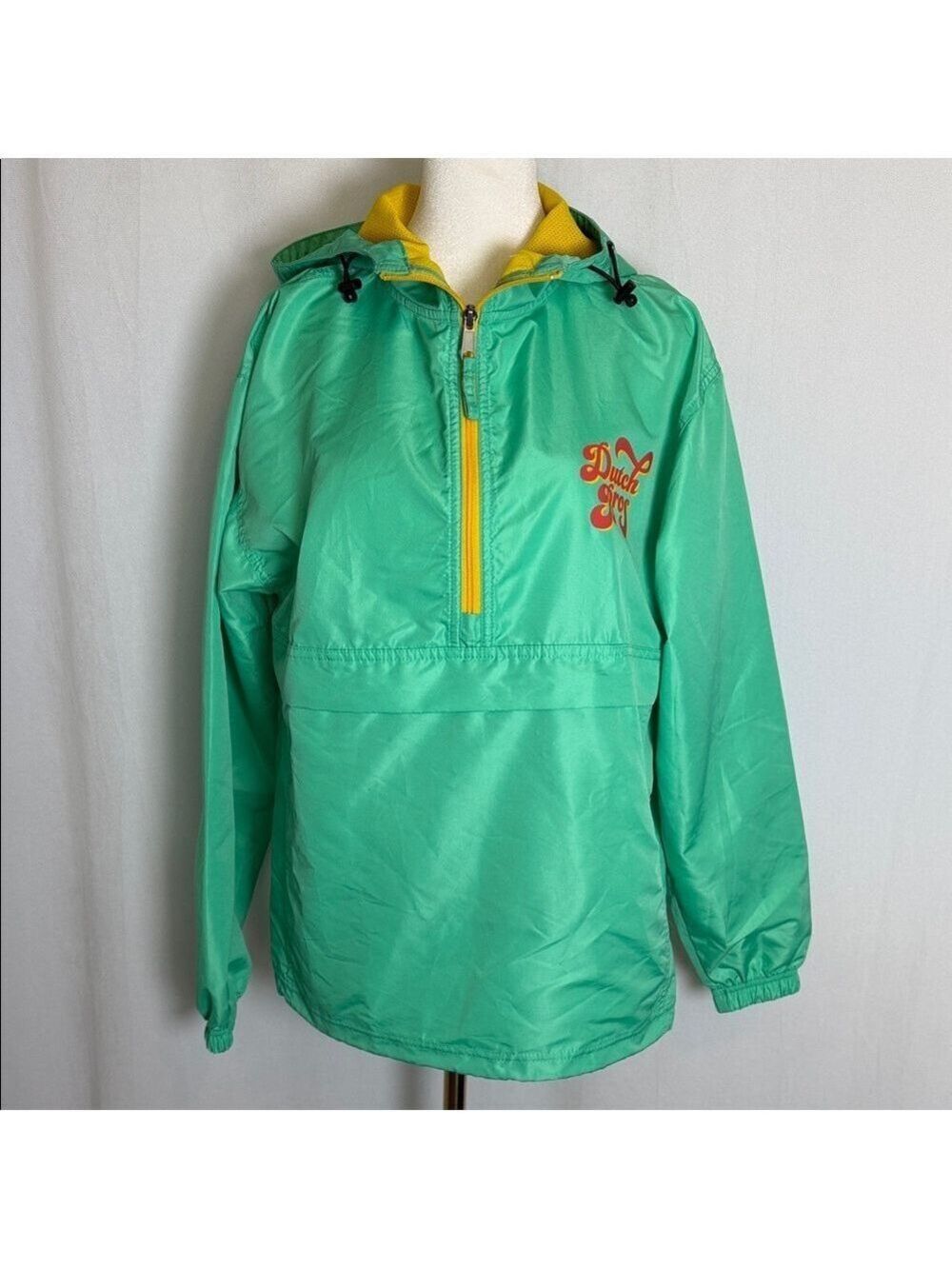 Dutch Bros Quarter Zip Windbreaker Jacket Size S Teal Hooded Limited Edition EUC